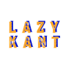 Text 'LAZY KANT' in a stylized font with blue and orange colors on a white background
